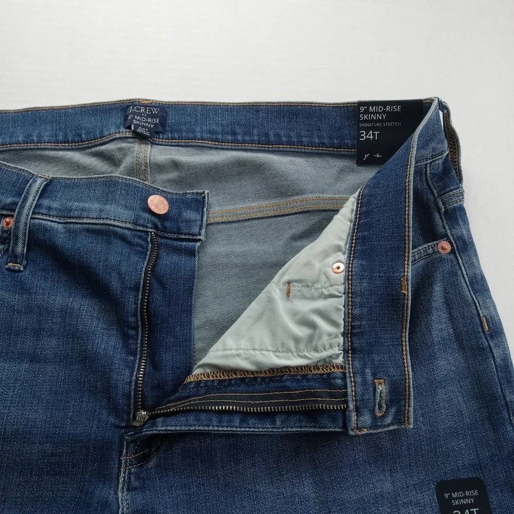 J. Crew Women's Mid Rise Skinny Jeans Size 34 Tall Medium Wash Signature Stretch